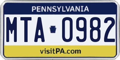 PA license plate MTA0982