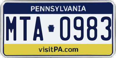 PA license plate MTA0983