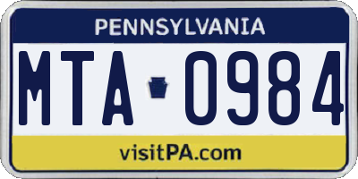 PA license plate MTA0984