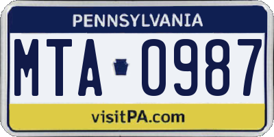 PA license plate MTA0987