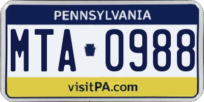 PA license plate MTA0988
