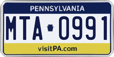 PA license plate MTA0991