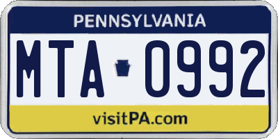 PA license plate MTA0992