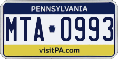 PA license plate MTA0993