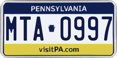PA license plate MTA0997