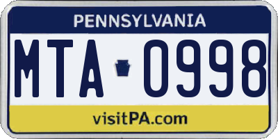 PA license plate MTA0998