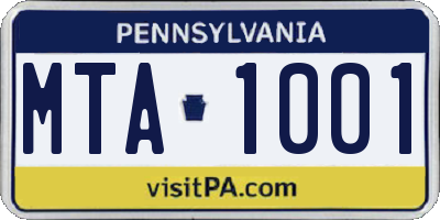 PA license plate MTA1001