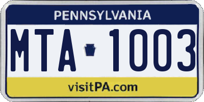 PA license plate MTA1003