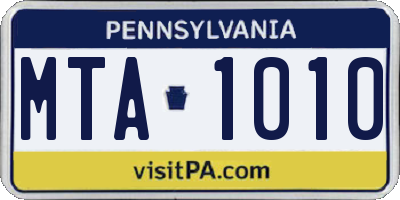 PA license plate MTA1010