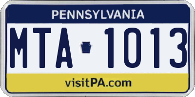 PA license plate MTA1013