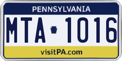 PA license plate MTA1016