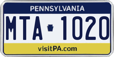 PA license plate MTA1020