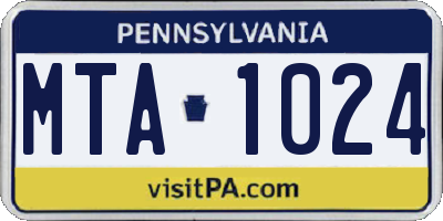 PA license plate MTA1024