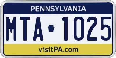 PA license plate MTA1025