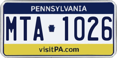 PA license plate MTA1026