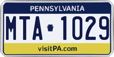 PA license plate MTA1029