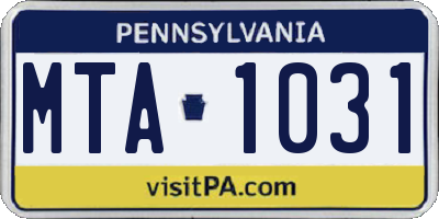 PA license plate MTA1031