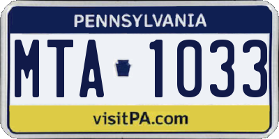 PA license plate MTA1033