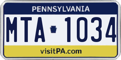 PA license plate MTA1034
