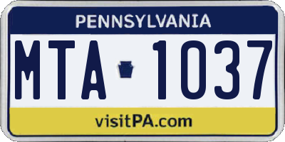 PA license plate MTA1037