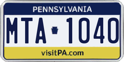 PA license plate MTA1040