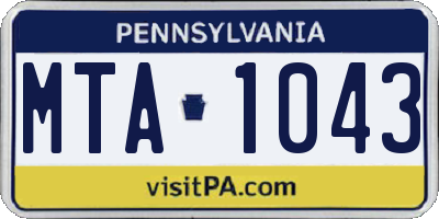 PA license plate MTA1043