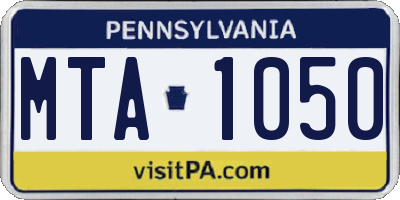PA license plate MTA1050