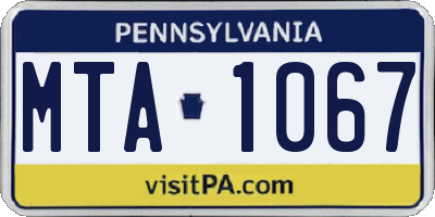 PA license plate MTA1067