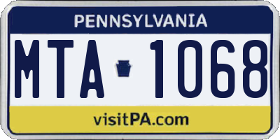 PA license plate MTA1068