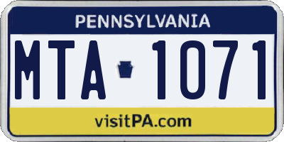 PA license plate MTA1071