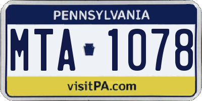 PA license plate MTA1078