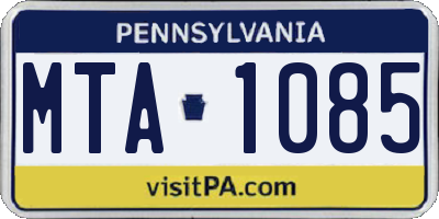 PA license plate MTA1085