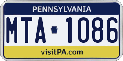 PA license plate MTA1086