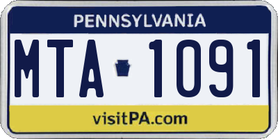 PA license plate MTA1091