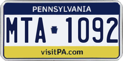 PA license plate MTA1092