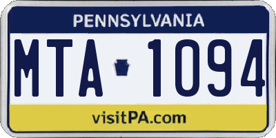 PA license plate MTA1094
