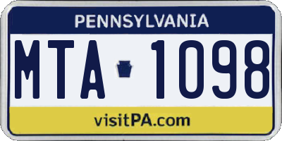 PA license plate MTA1098