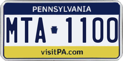 PA license plate MTA1100