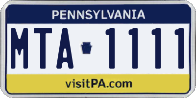 PA license plate MTA1111