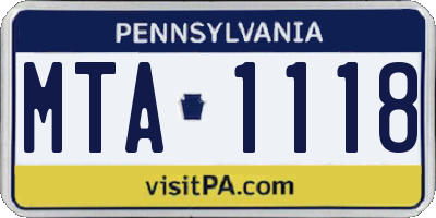 PA license plate MTA1118