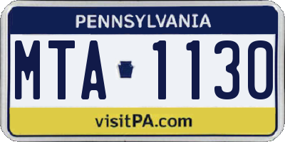 PA license plate MTA1130