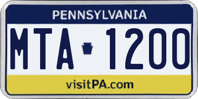 PA license plate MTA1200