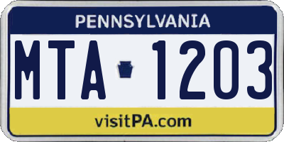PA license plate MTA1203