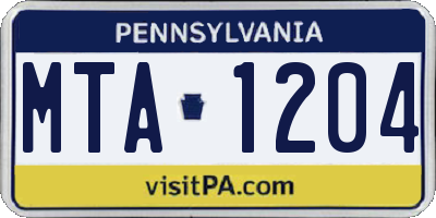 PA license plate MTA1204