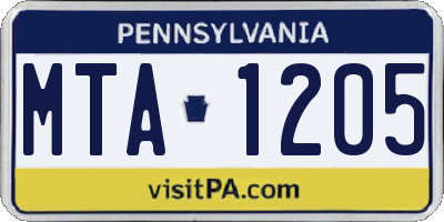 PA license plate MTA1205
