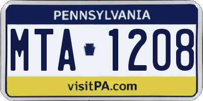 PA license plate MTA1208