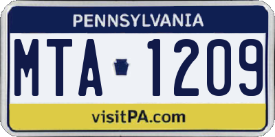 PA license plate MTA1209