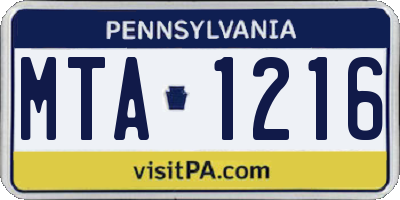PA license plate MTA1216