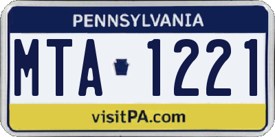 PA license plate MTA1221