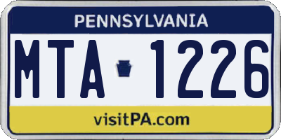 PA license plate MTA1226